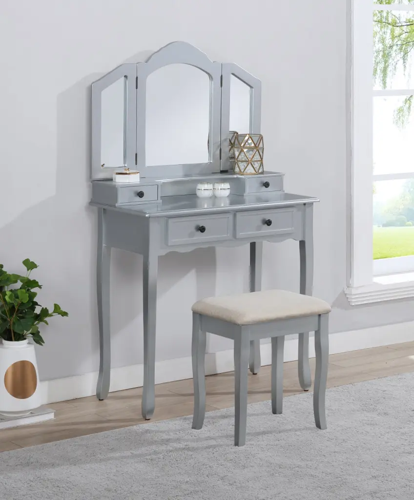 Sanlo Wooden Vanity Make Up Table And Stool Set Silver Wood hz