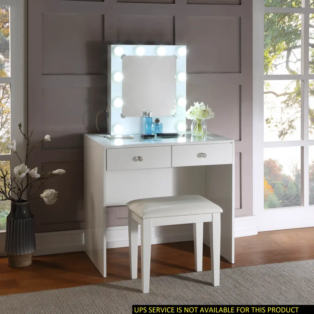 White Makeup Vanity and Stool Set 10 Lights USB Port and Power Outlet kanepe