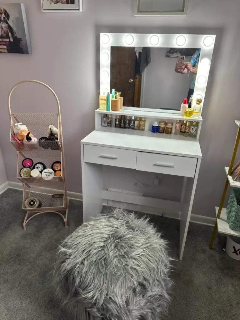 Vanity Desk Mirror and Lights - Dressing Table Large Drawer Makeup mirrotowel
