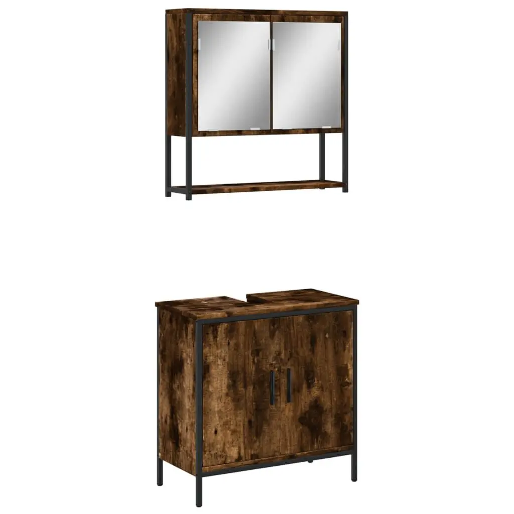 2 Piece Bathroom Furniture Set Smoked Oak Engineered Wood Vanity