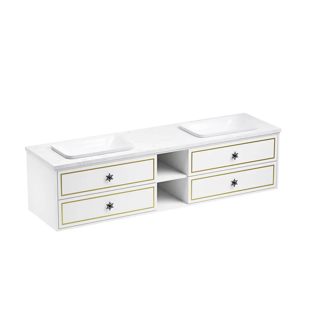 84 W X 23 D X21 H Double Bath Vanity White Carrara Marble rnb