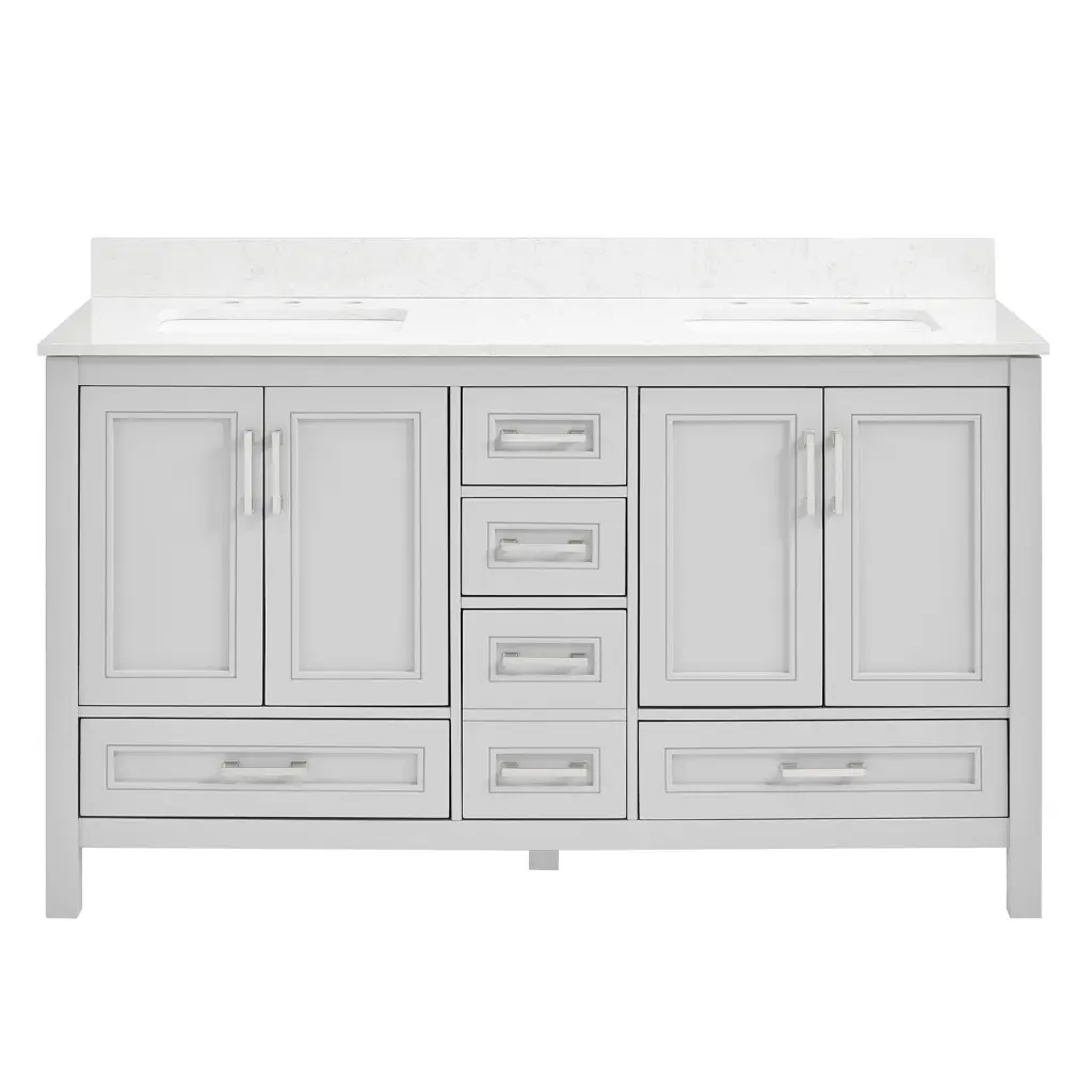 60 Inch Undermount Double Sinks Bathroom Storage Cabinet Engineered Marble w1059 dilusso