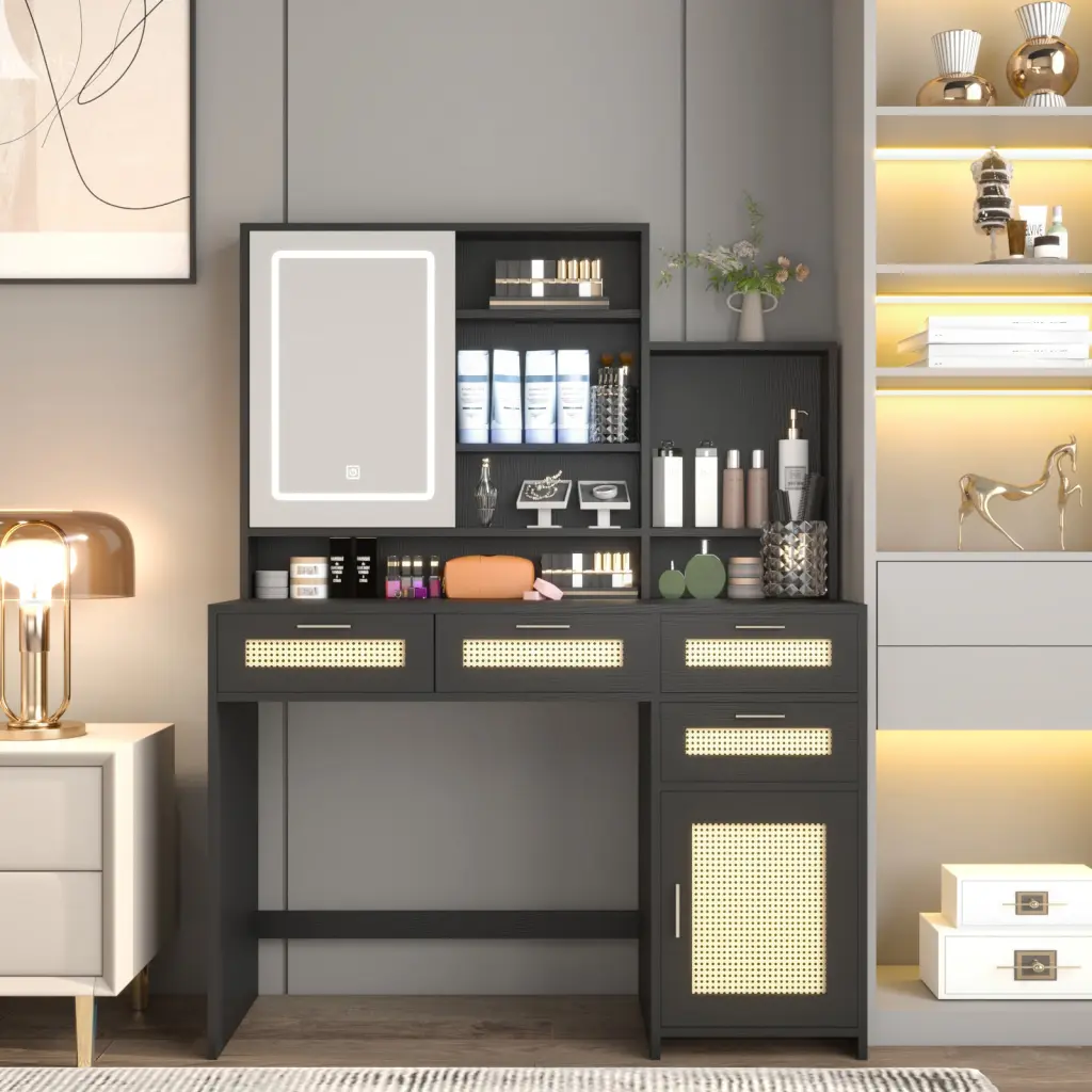 Makeup Vanity Lights 3 Hues Openable Mirror Vanity Desk Storage xiewan