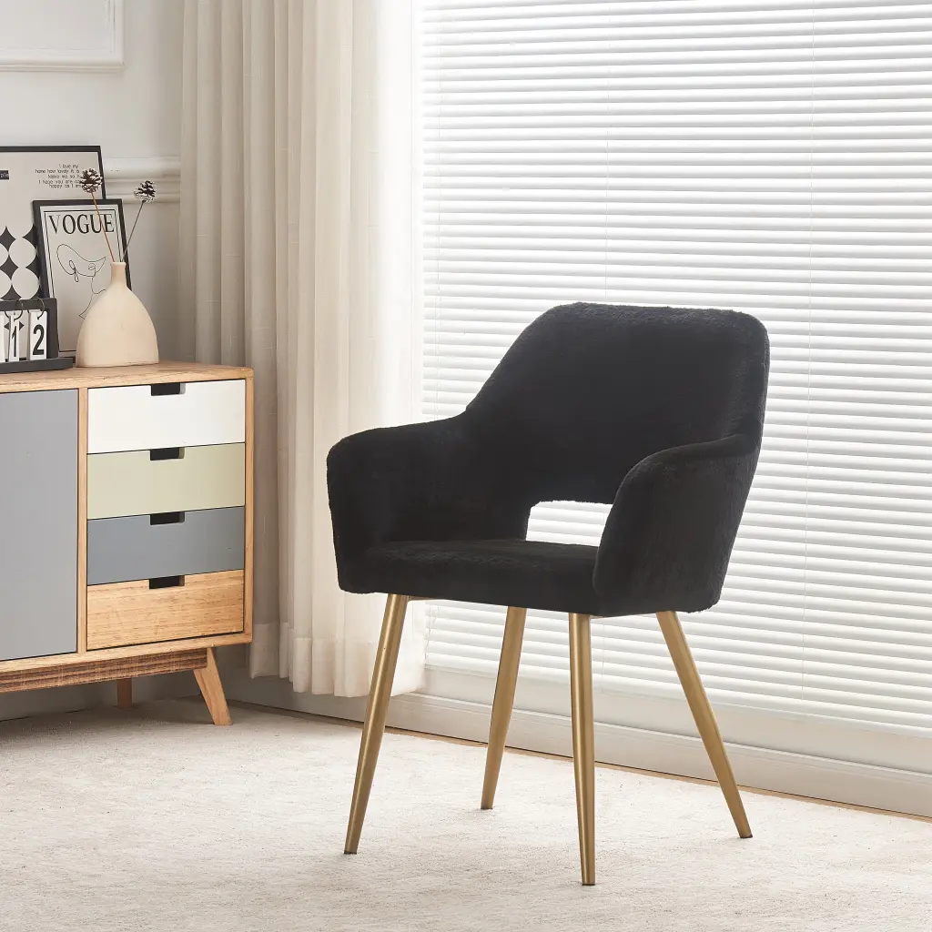 Black Faux Fur Vanity Chair Girls and Women Modern Dressing Table Seat d-n furniture