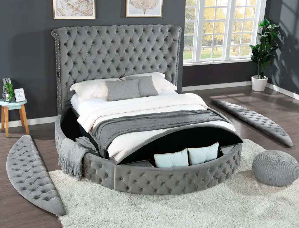 Hazel Queen 5 Piece Vanity Bedroom Set Gray Wood Box S galaxy home furnishings