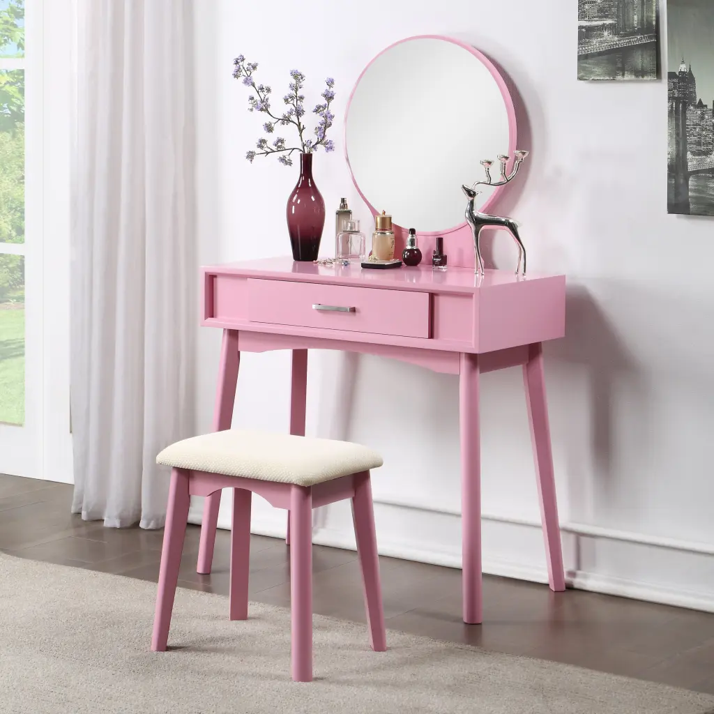 Maly Contemporary Pink Timber Vanity And Stool Set hz