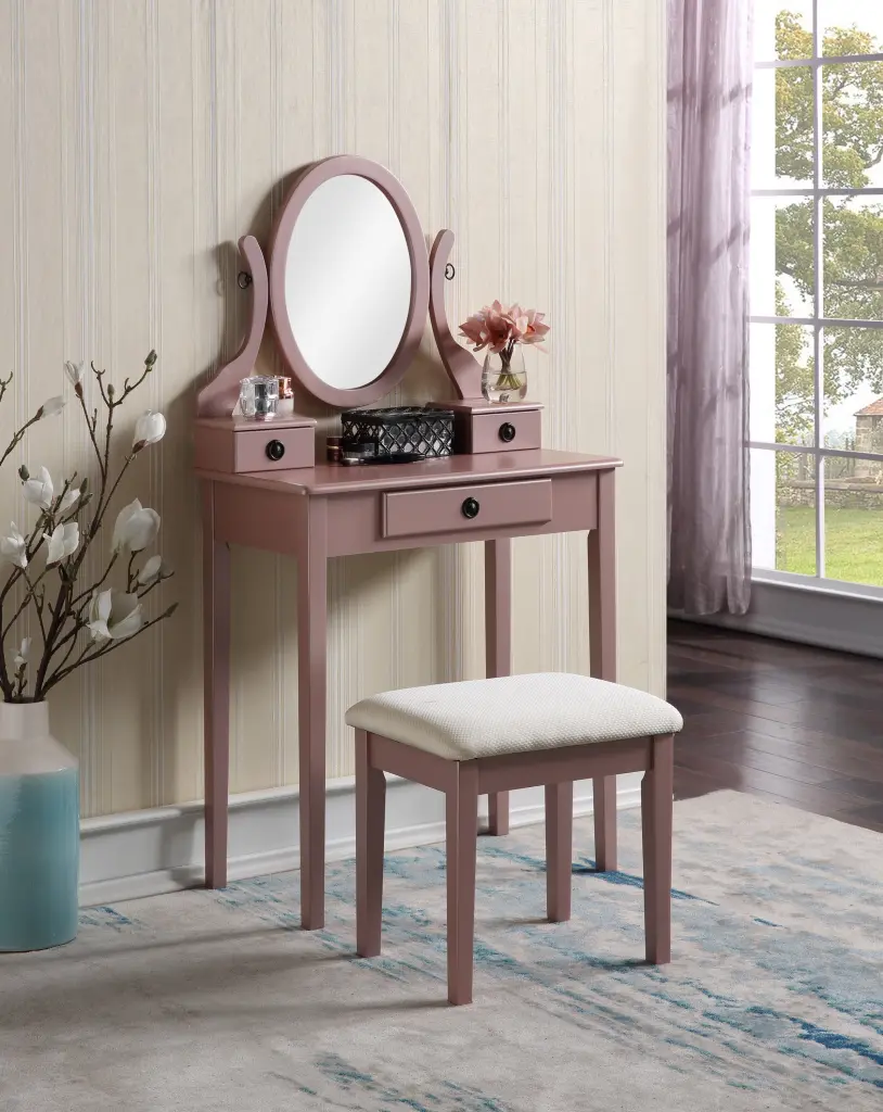 Moniys Wood Moniya Cosmetics Vanity Table and Stool Set Rose Gold hz