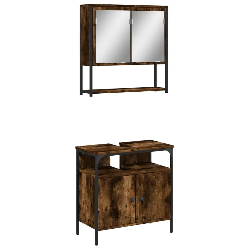 2 Piece Bathroom Furniture Set Smoked Oak Engineered Wood Vanity Set
