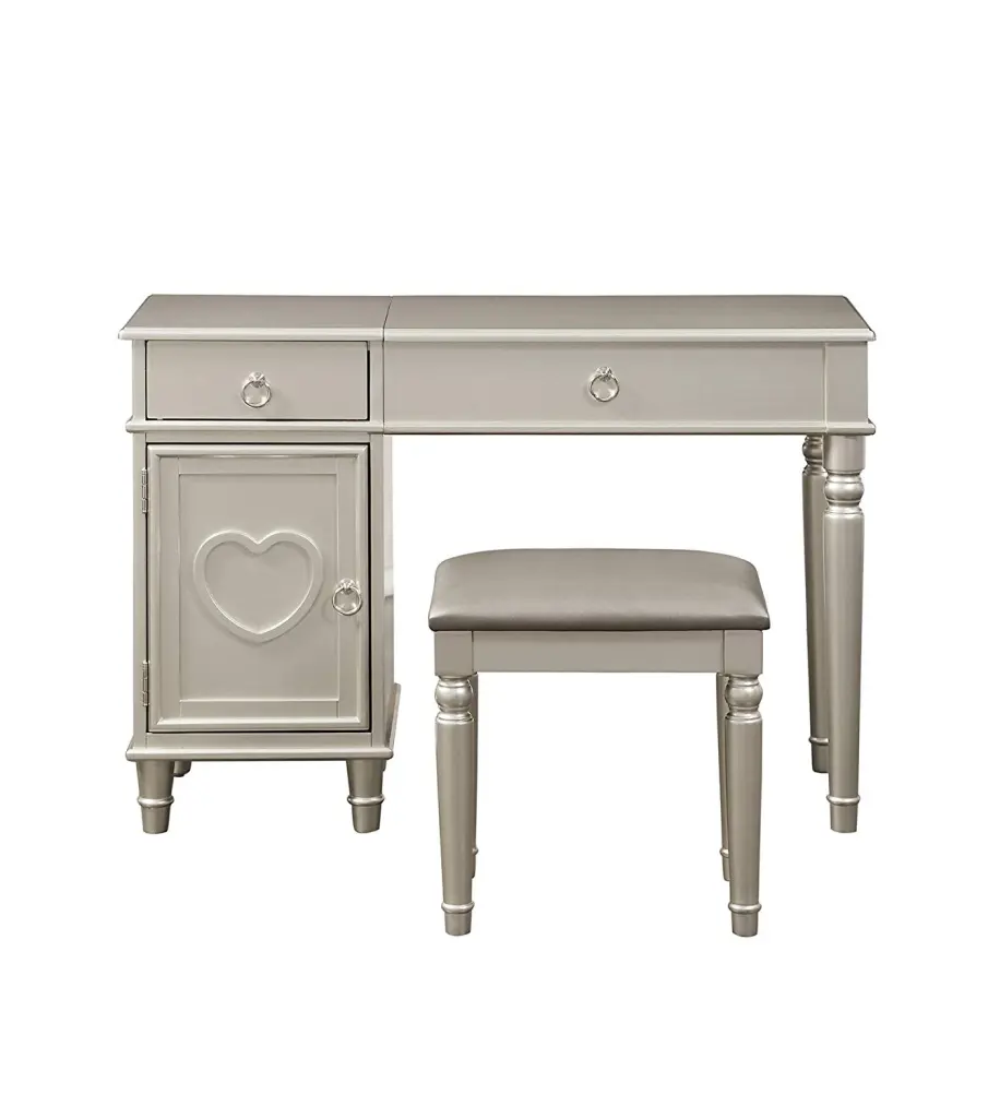 Seraph Vanity Set Stool And Mirror Silver Wood Dressing Table royal hampton