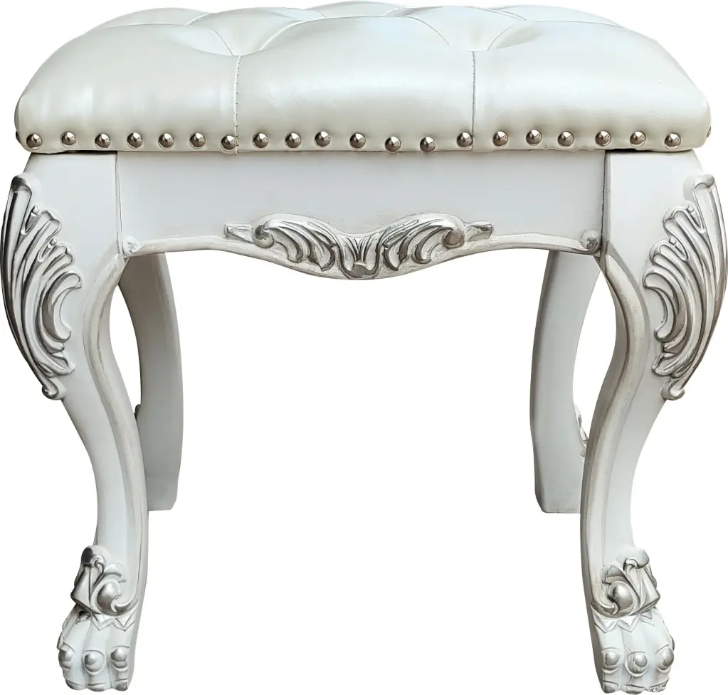 Dresden Vanity Stool Pu Bone White Finish Bd01679 White Pu acme onsite store