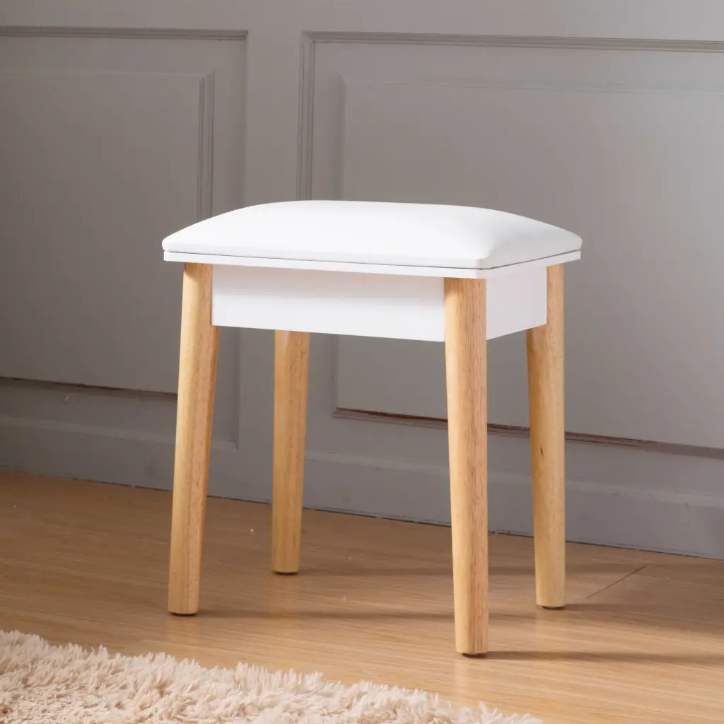 Wooden Vanity Stool Cosmetics Stool PU Seat White MDF smarthome furniture