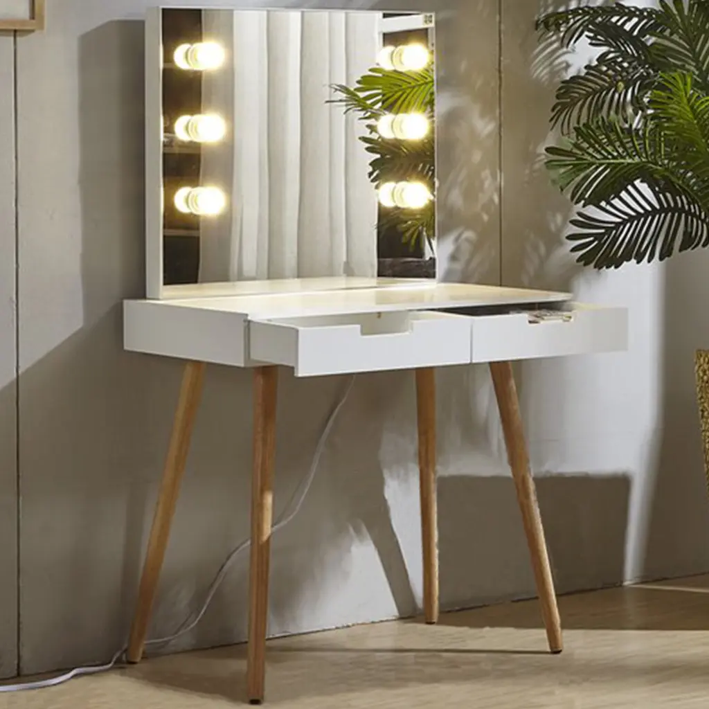 Wooden Vanity Table Makeup Dressing Desk Led Light Dressing Table Mirror familyroom furnitures