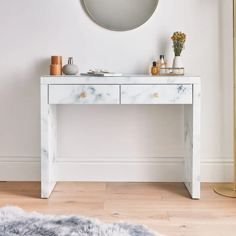 Modern Design Tempered Crystal Stone Texture Vanity Table Dressing Table hongsing furniture