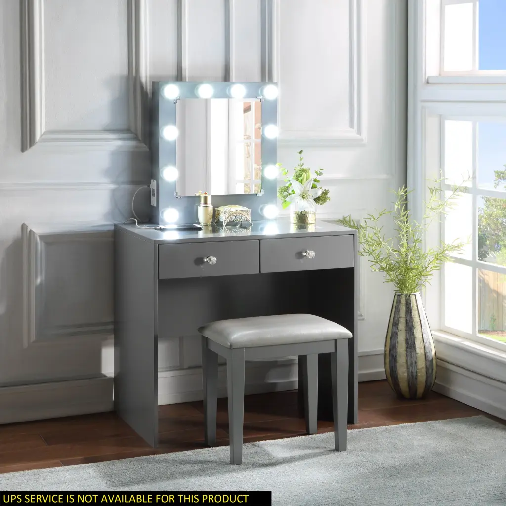 Gray Cosmetics Vanity And Stool Set 10 Lights And USB Port And Power kanepe