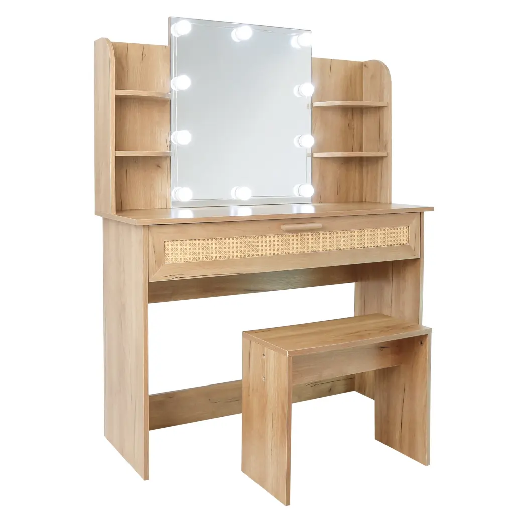 Vanity Desk Set Stool, LED Lamp and Mirror Drawer - Dressing Table rnb