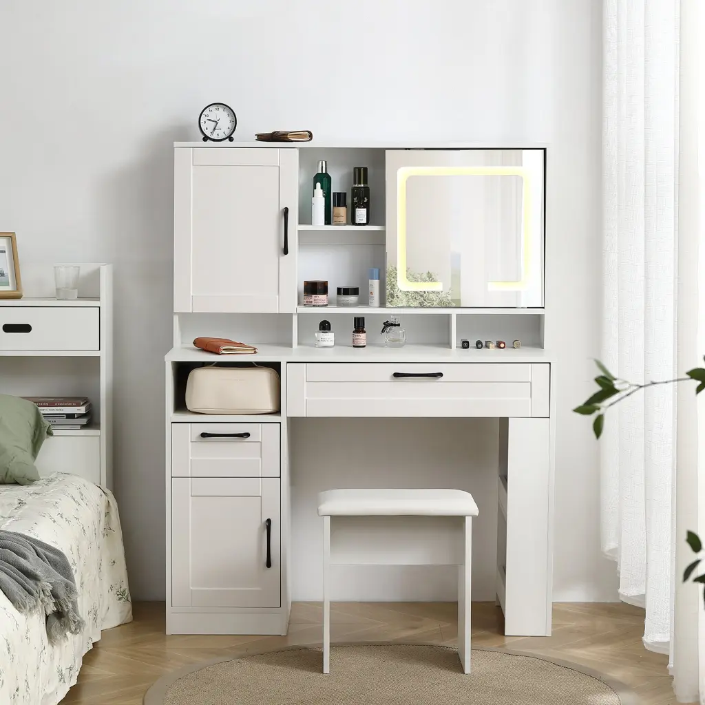 Vanity Table Large Sliding Lighted Mirror, Dressing Table 2 Drawers rnb