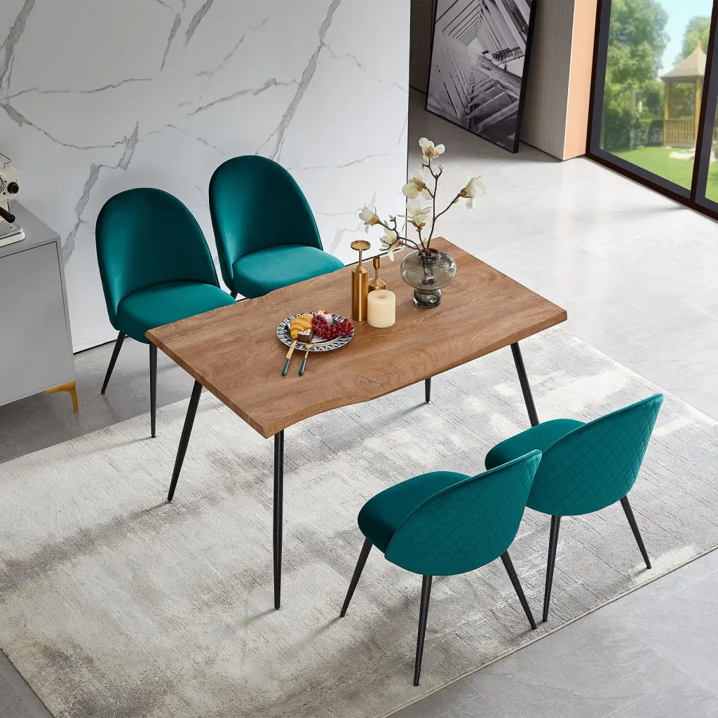 Set 4 Green Velvet Dining Chairs Black Metallic Legs bn smart home w1516