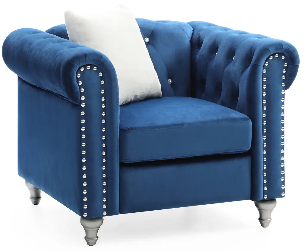 Chic Round Arm Navy Blue Chair Foam Velvet Upholstery glory furniture