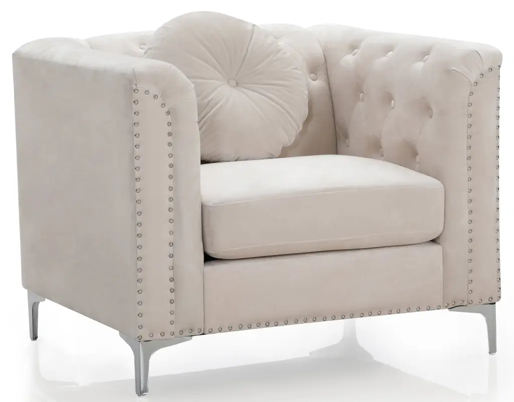 Pompano G898A C Chair Ivory Foam Velvet Upholstered Accent Chair glory furniture