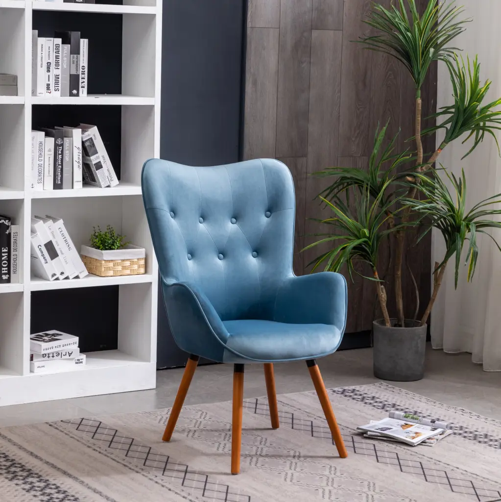 Doarnin Contemporary Silky Velvet Tufted Button Back Accent Chair Blue hz