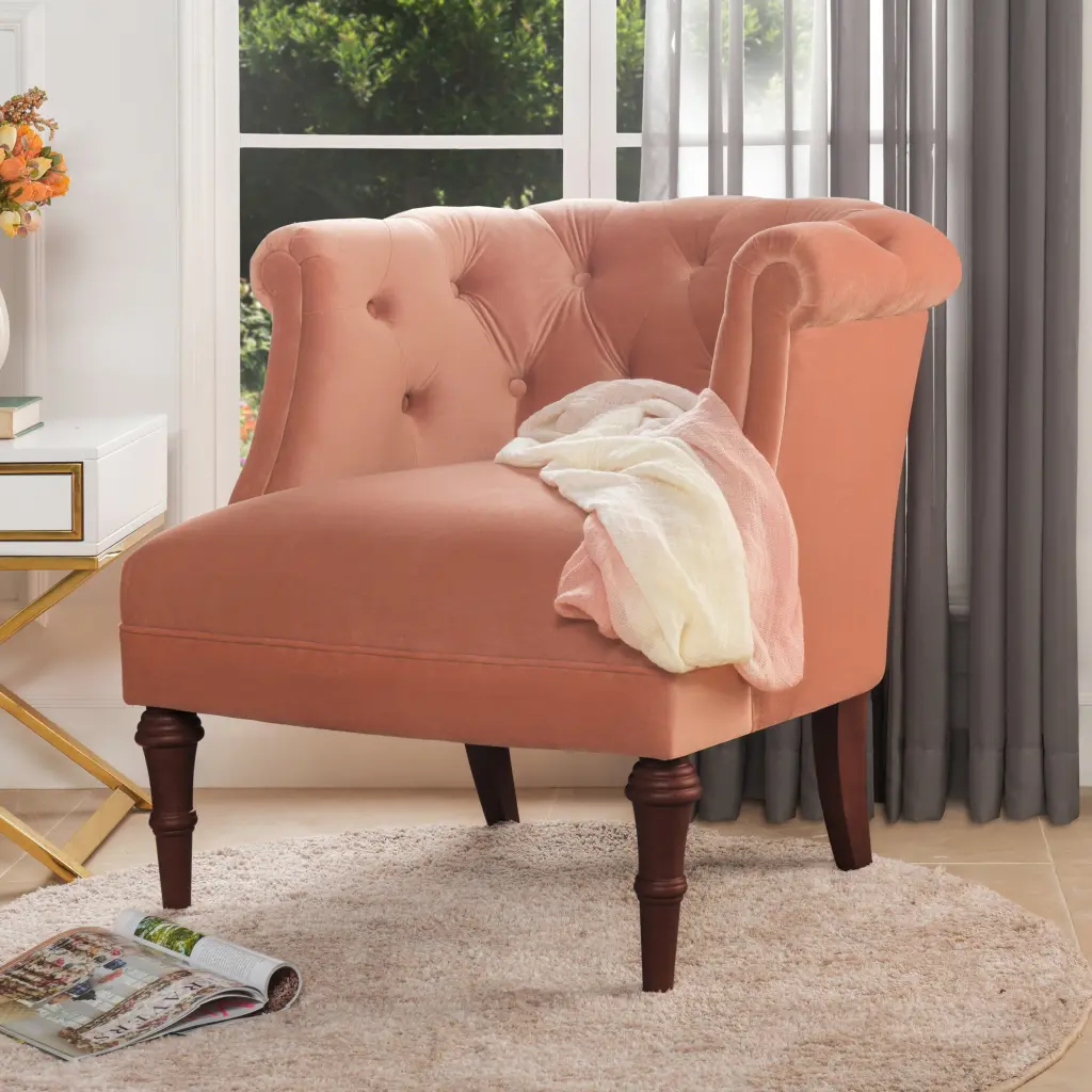 Katherine Tufted Accent Chair Peach Orange Velvet Modern Living Room jennifer taylor home