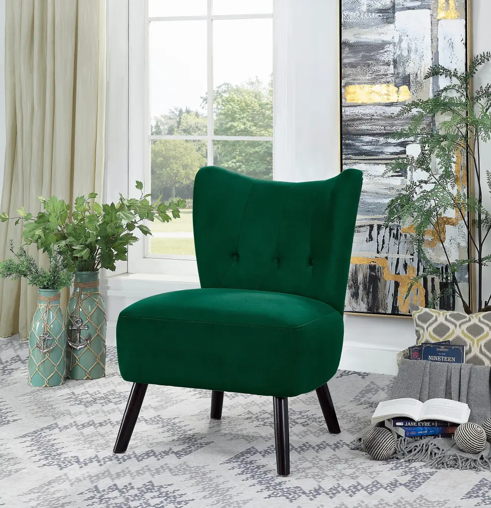 One---kind Style Green Velvet Covering Accent Chair Button Tufted Back Brown kanepe