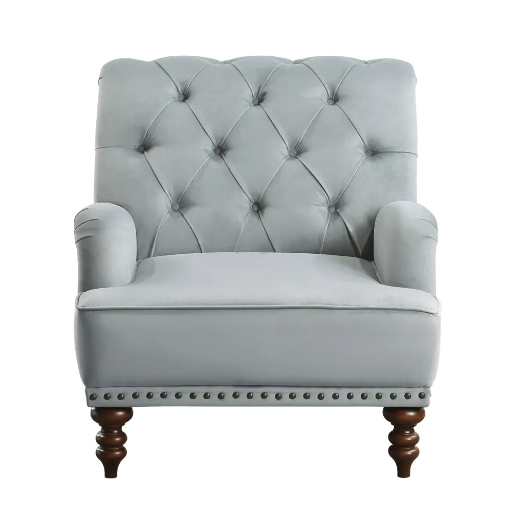 Opulent Living Room Accent Chair Gray Velvet Upholstered Button Tufted kanepe