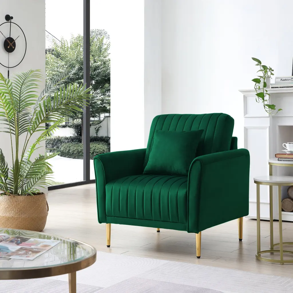 Channel Tufted Green Velvet Single Living Room Sofa Accent Chair ui furniture
