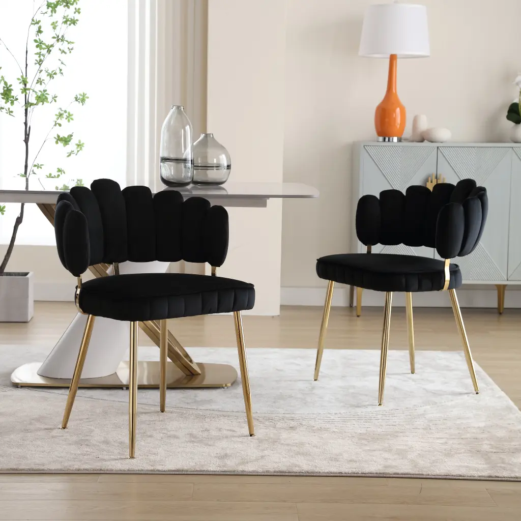 Coolmore Accent Chair Leisure Single Chair Golden Feet Black Velvet w1539 coolmore