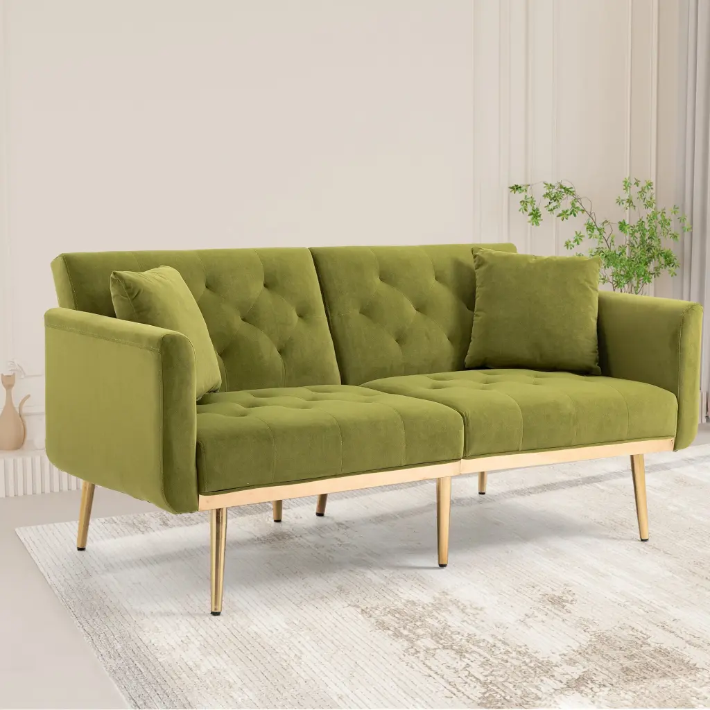 Coolmore Velvet Sofa Accent Sofa, Seat Sofa Metallic Feet Olive Polyester - Stylish Living Room Furniture w1539 coolmore