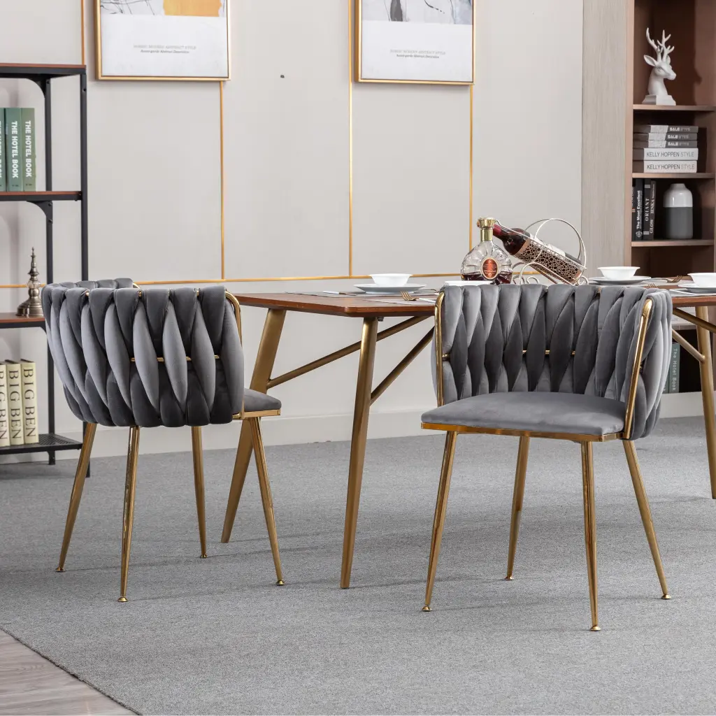 Modern Gold Metal Frame Velvet Dining Chair Golden Legs Luxury Design weehaa furniture