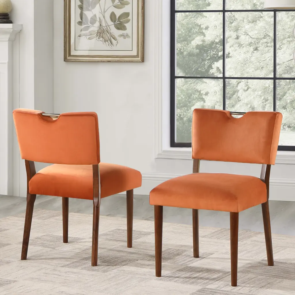 Bryson Burnt Orange Velvet Dining Chair Set 2 Orange Foam Solid Wood ridgecrest home