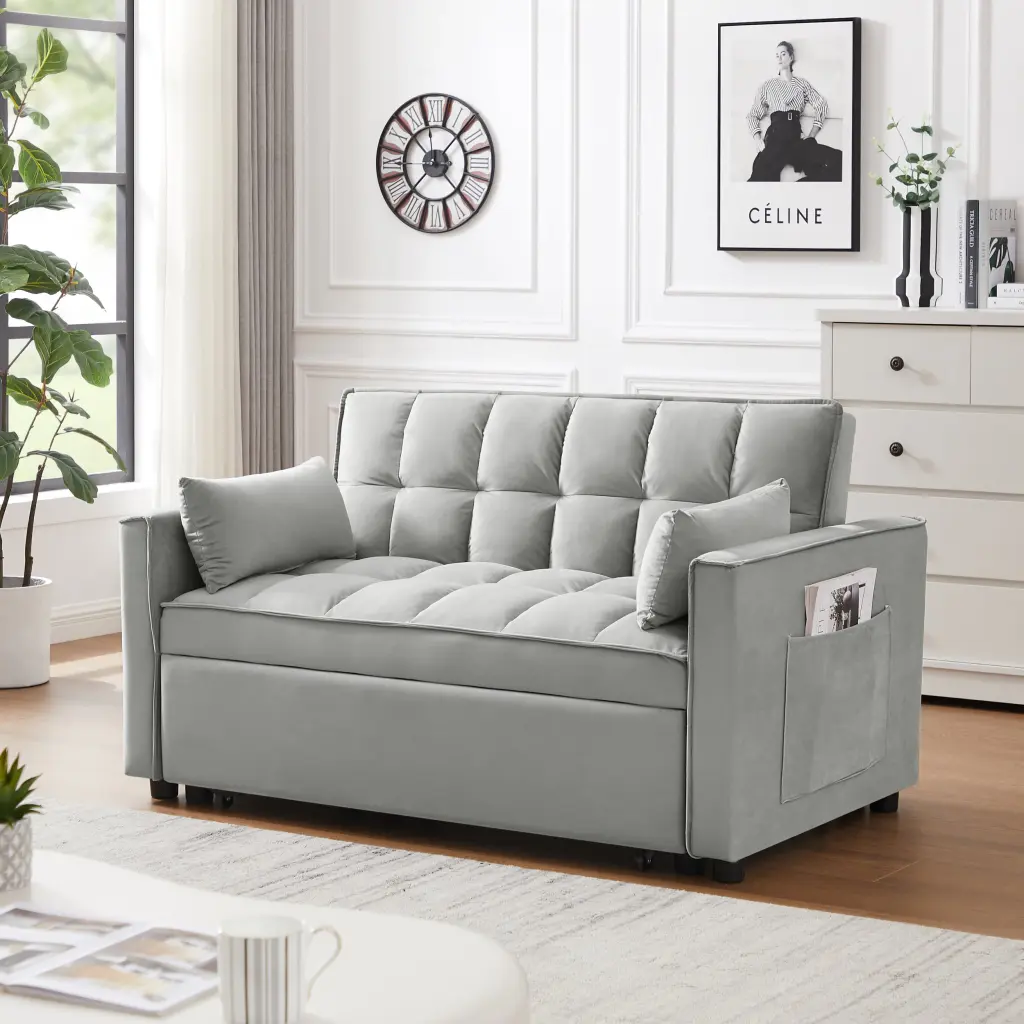 Modern Velvet Loveseat Futon Sofa Couch Pullout Bed Small Space Saving mxi