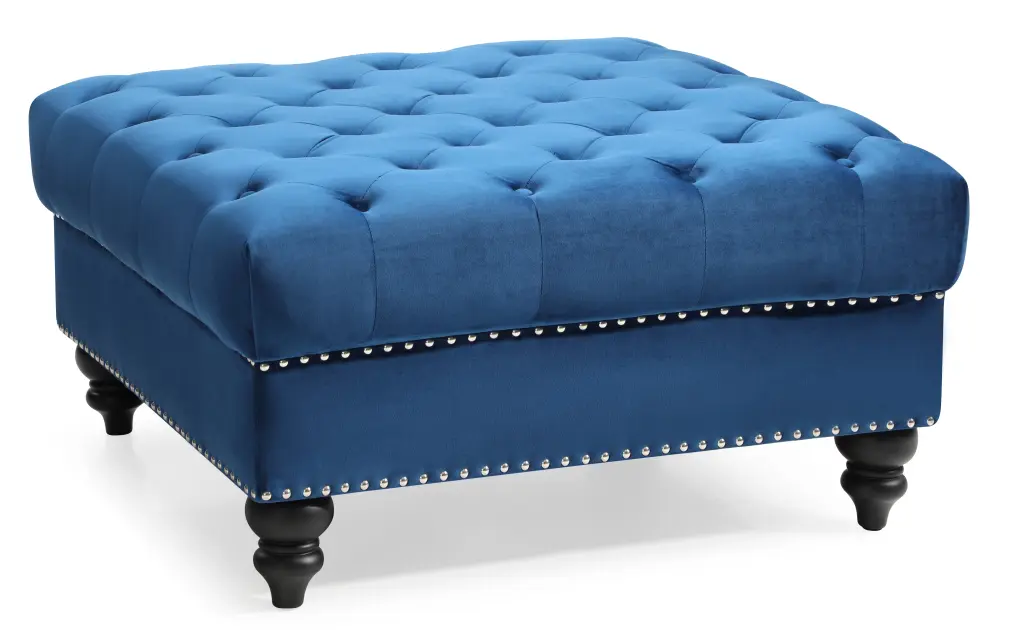 Nola G0351 Ottoman Navy Blue Foam Velvet Living Room Footrest glory furniture