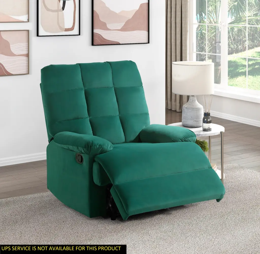 Reclining Chair Green Velvet Upholstery Square Tufted Back Pillowtop kanepe