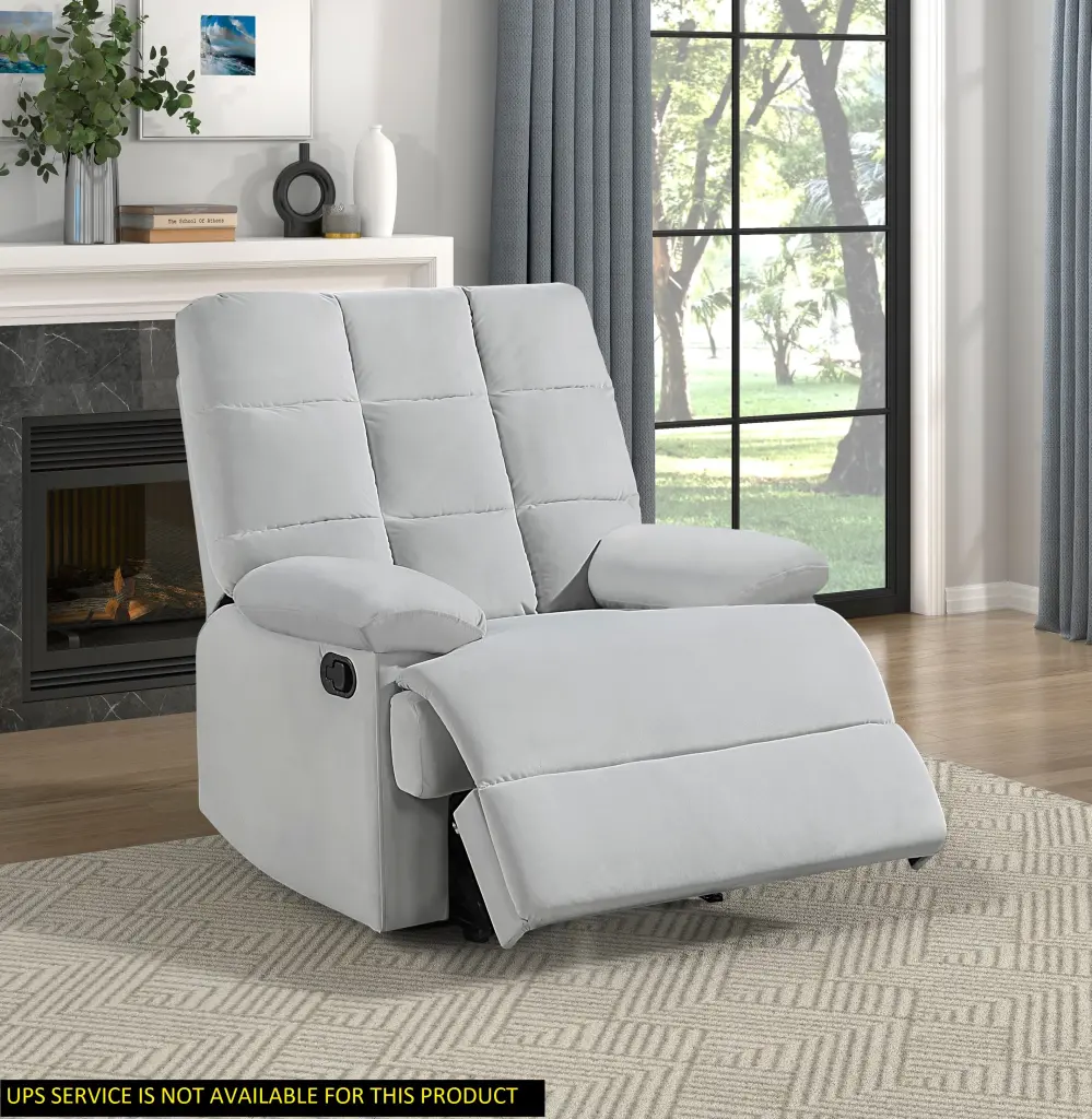 Reclining Chair Light Gray Velvet Upholstery Square Tufted Back Pillow Comfortable Seat kanepe