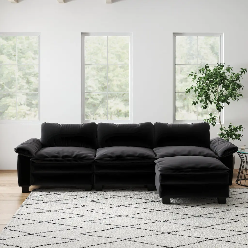 Premium Sectional Sofa Couch Ottoman Soft Velvet Living Room Furniture hdf store
