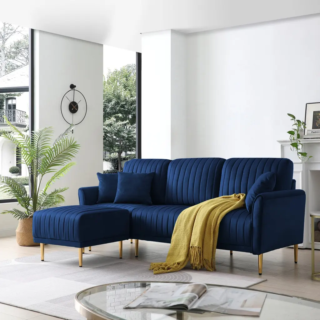 Modern Velvet Upholstered Reversible Sectional 3 Seat Sofa Influenced Contemporary Design ui furniture