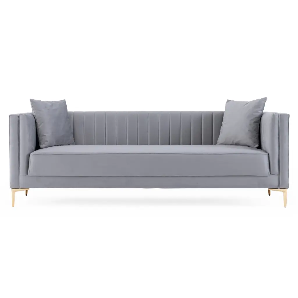 Angelina Sofa 91 Inch Light Grey Velvet Metallic Prime Legs ashcroft furniture