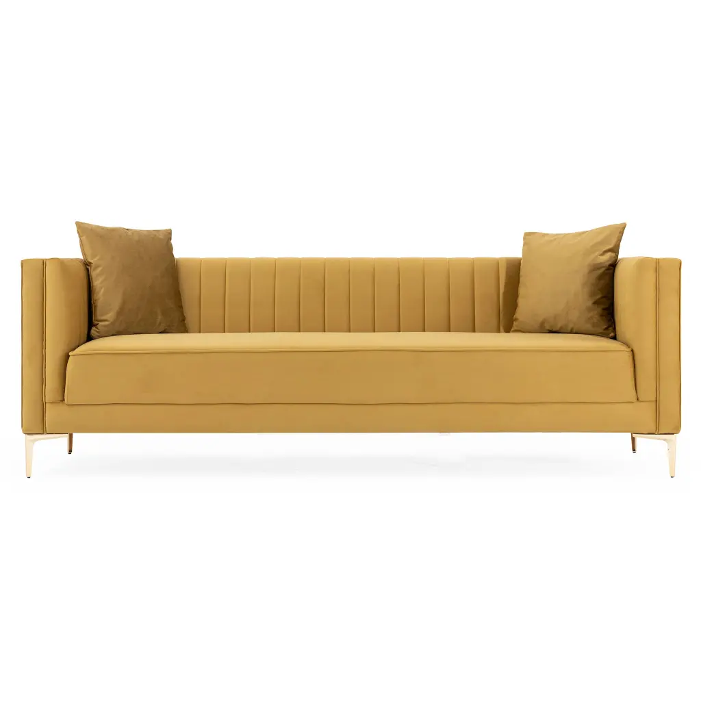 Angelina Sofa 91 Inch Yellow Mustard Velvet Large Couch ashcroft furniture