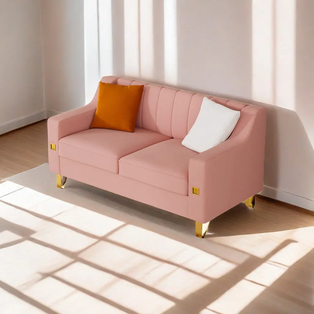 FX P85 2 Seater Premium Pink Velvet Loveseat Sofa Precious Metal Accents factoryx