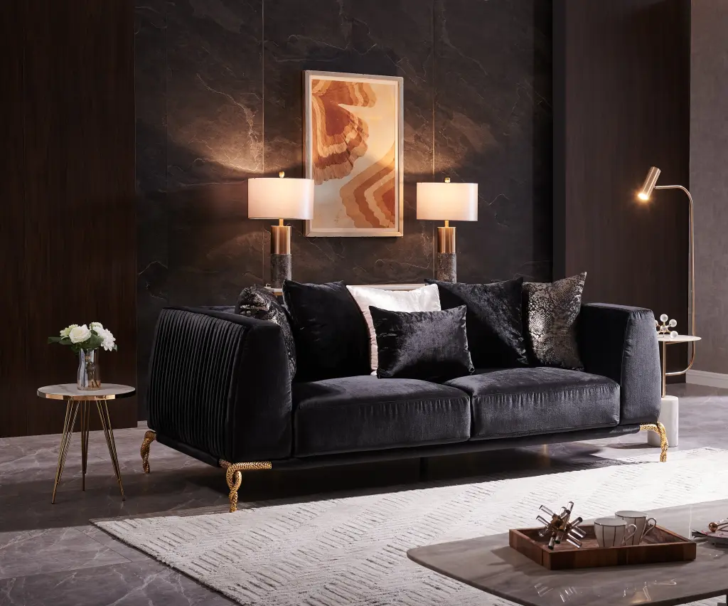 Majestic Shiny Thick Velvet Upholstered Sofa Wood Frame Living Room galaxy home furnishings