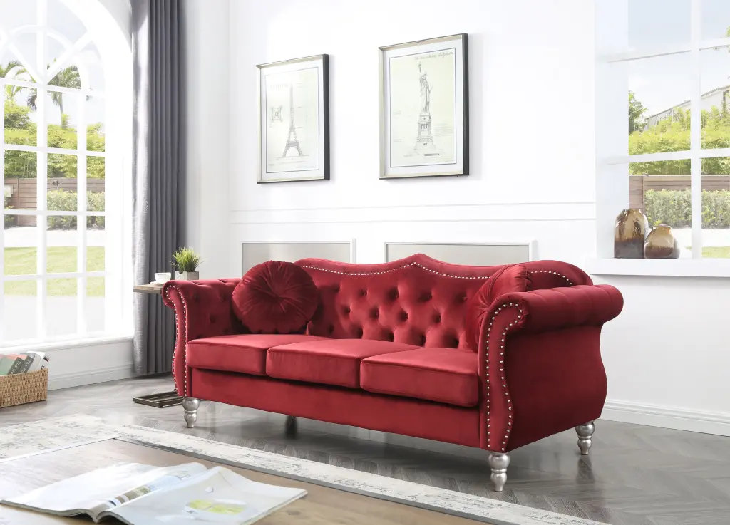 Hollywood G0669A S Sofa Burgundy Foam Velvet glory furniture