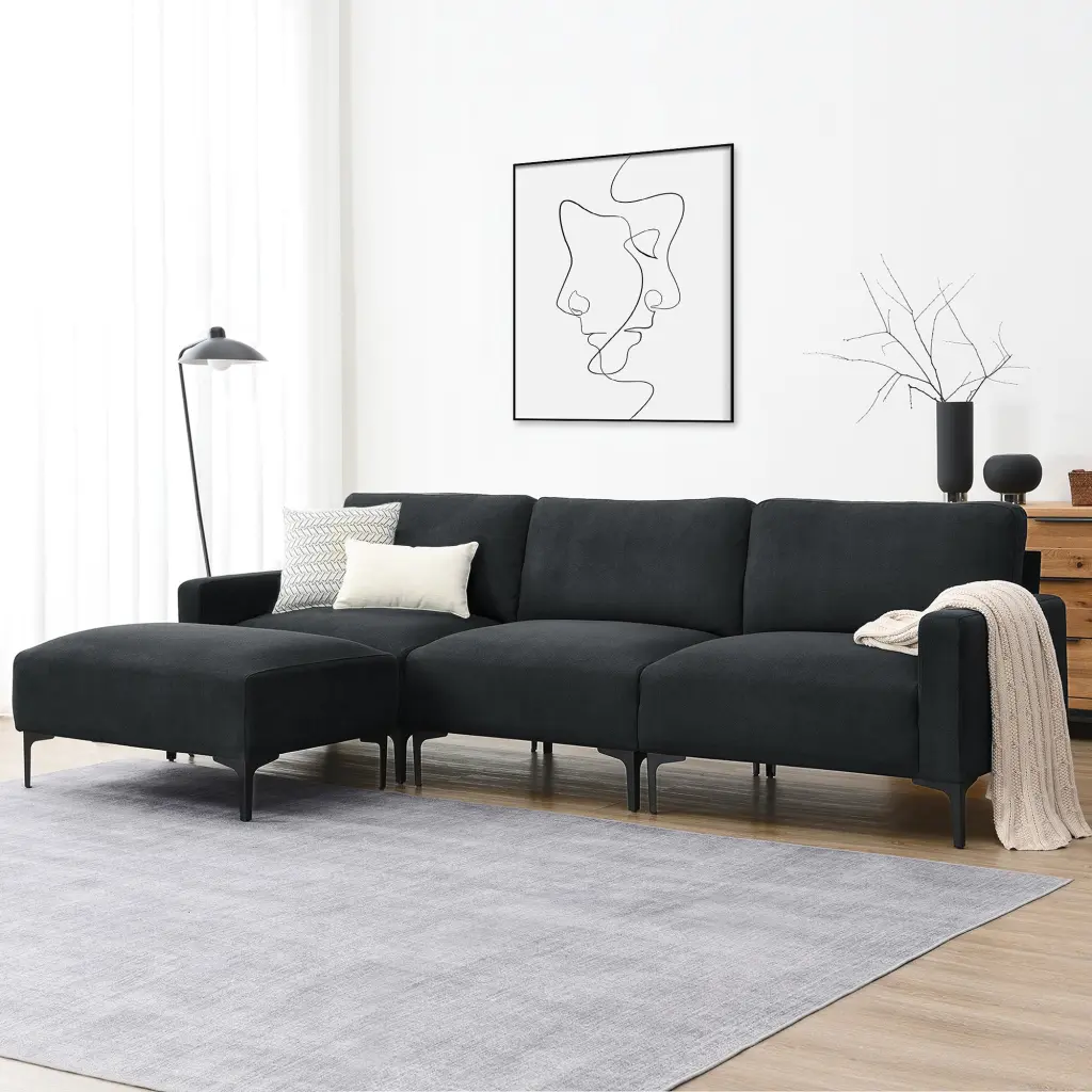 103.5x59 Inch Modern L-Shaped Sectional Sofa 4 Seat Velvet Material Couch Living Room gt