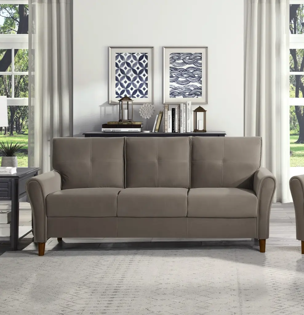 Brown Velvet Upholstery 1Pc Ease Sofa Plush Seatsupports Tufted Specification kanepe