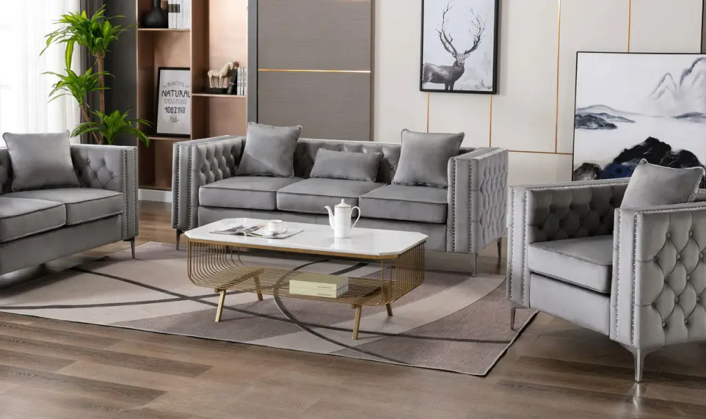 Lorreto 86 Inch Gray Velvet Sofa Living Room Decor lilola home
