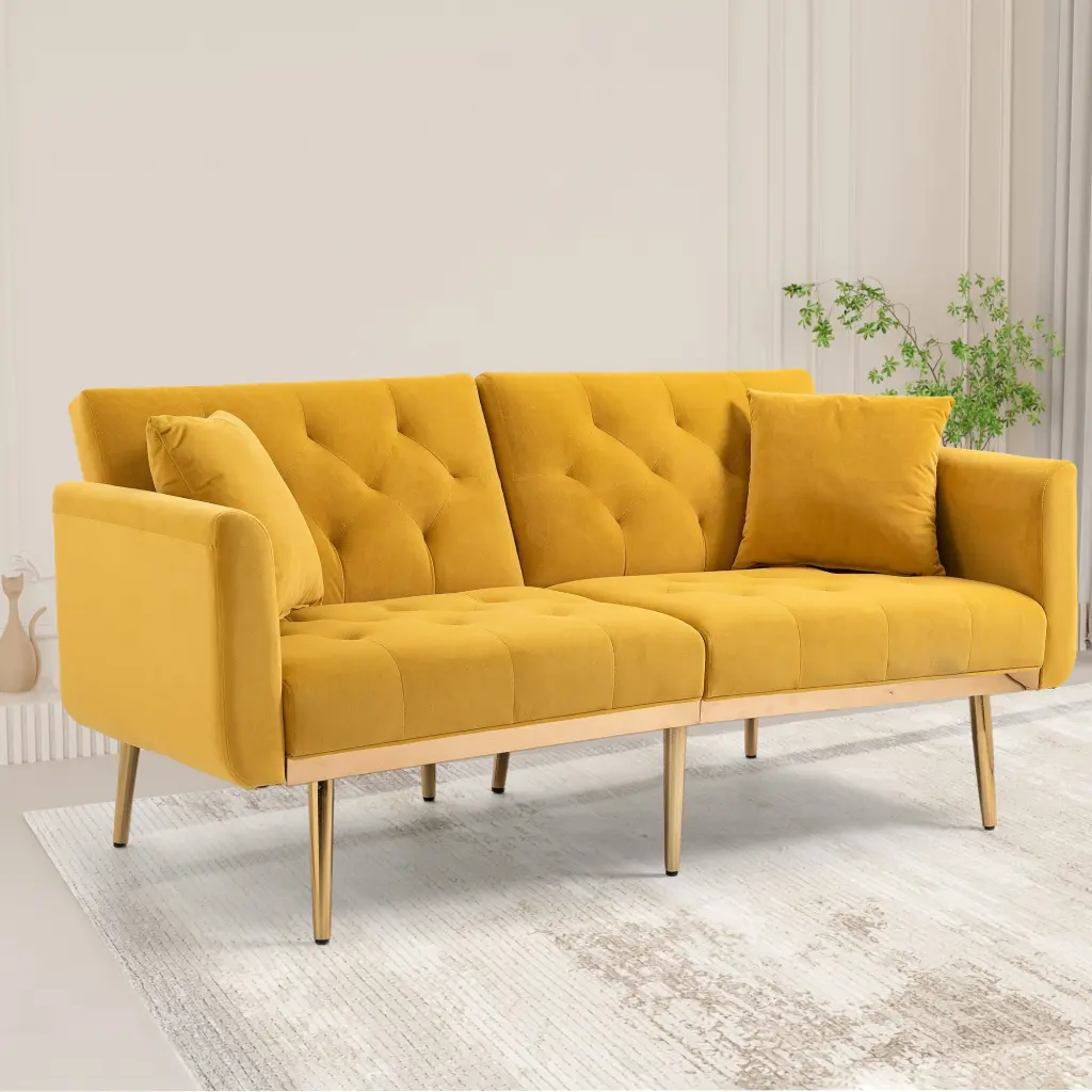 Coolmore Velvet Accent Sofa Metallic Feet Mustard Yellow w1539 coolmore