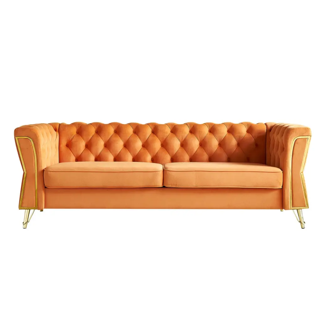 Modern Tufted Velvet Sofa 87.4 Inch Orange Hue Living Room wq furniture