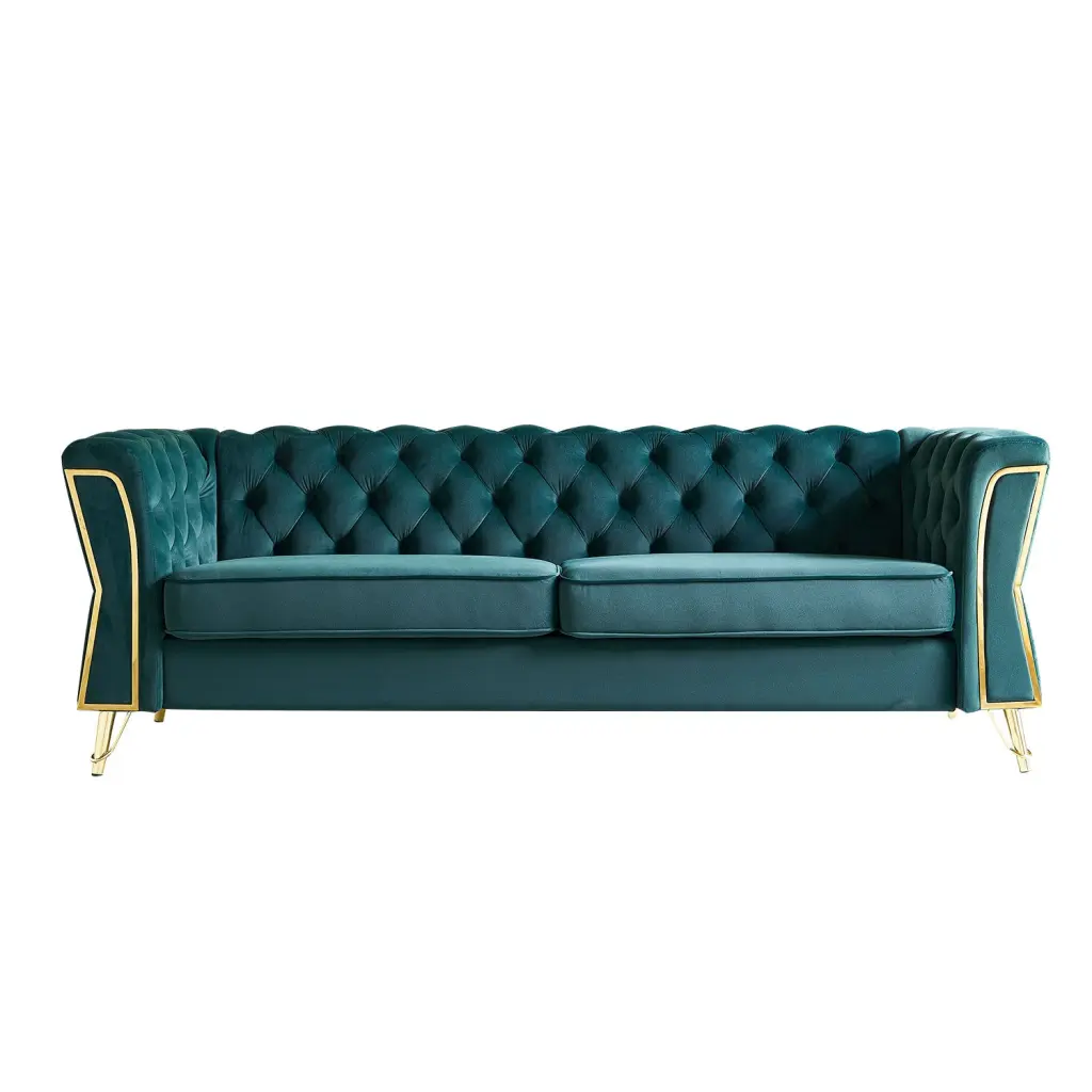 Modern Tufted Velvet Sofa 87.4 Inch Living Room Green Velvet Upholstered Couch wq furniture