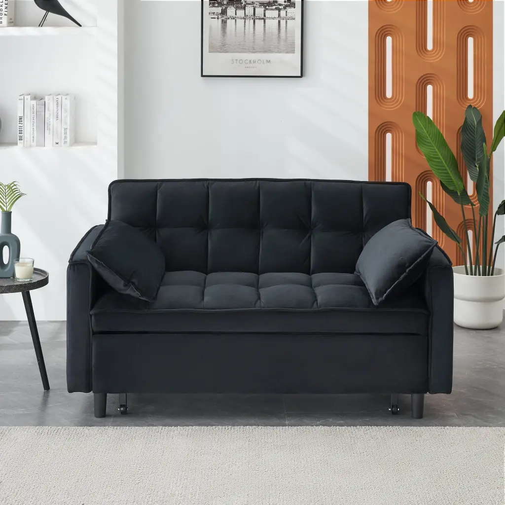 55 Inches Black Modern Velvet Sofa Soft Backrest - Comfortable Seating ylf fff